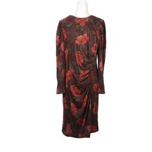 Vintage 80s Louis Feraud rust brown and orange floral midi dress 10